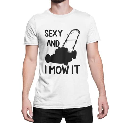 Lustiges Herren T-Shirt für echte Hobby Gärtner mit Spruch -Sexy and I mow it- Männer Shirt Trendiger Fanartikel für den Gartenfreund als Geschenk zu jeden Anlass in Gr. S-5XL (M, Weiß) von knut Fashion & Streetwear