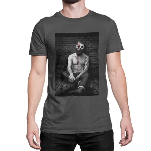 Men with Tattoo T-Shirt Herren Kurzarm Rundhals Oberteil für Männer Hipster Skull Totenkopf aus Regular Fit Schwarz Weiß Khaki Grau Große Größen Baumwolle (Asphalt Grau, M) von knut Fashion & Streetwear