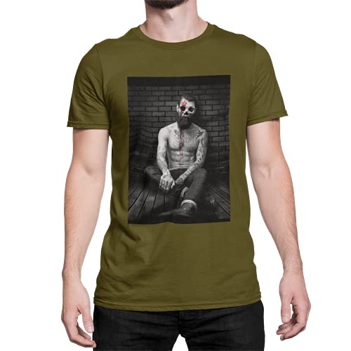 Men with Tattoo T-Shirt Herren Kurzarm Rundhals Oberteil für Männer Hipster Skull Totenkopf aus Regular Fit Schwarz Weiß Khaki Grau Große Größen Baumwolle (Khaki Green, XXXL) von knut Fashion & Streetwear