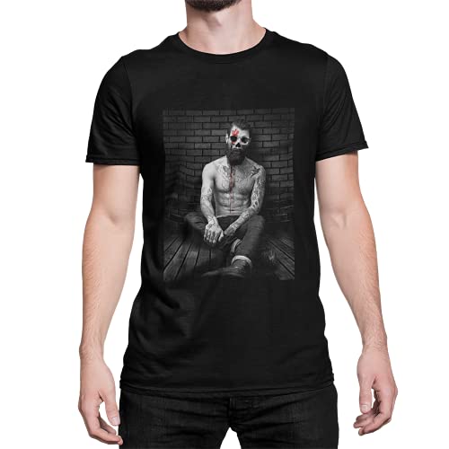 Men with Tattoo T-Shirt Herren Kurzarm Rundhals Oberteil für Männer Hipster Skull Totenkopf aus Regular Fit Schwarz Weiß Khaki Grau Große Größen Baumwolle (Schwarz, L) von knut Fashion & Streetwear