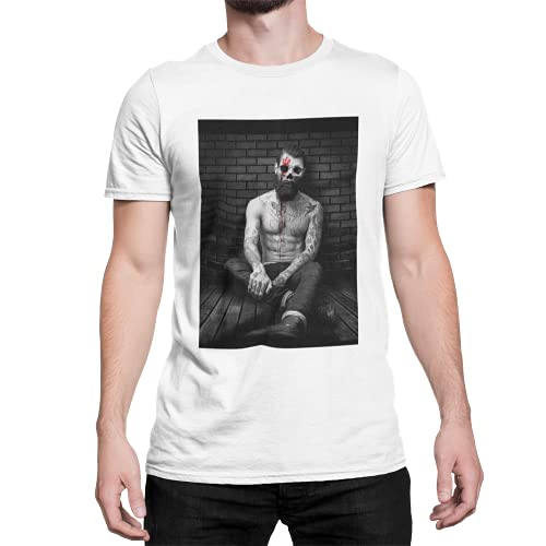 Men with Tattoo T-Shirt Herren Kurzarm Rundhals Oberteil für Männer Hipster Skull Totenkopf aus Regular Fit Schwarz Weiß Khaki Grau Große Größen Baumwolle (Weiß, L) von knut Fashion & Streetwear