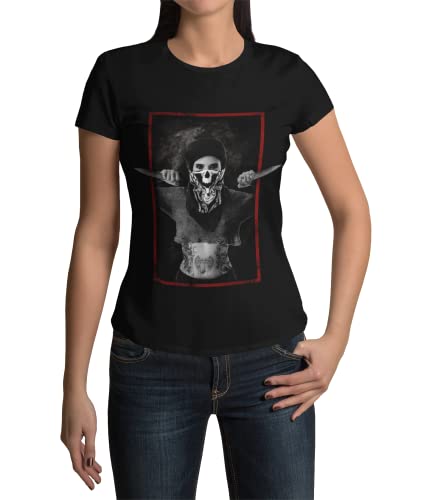 Modernes Damen Tshirt Motiv Tattoo Messer Girl Tätowiert Design Frauen T-Shirts Grunge Outfit Rockiges Kurzarm Shirt Clothes Größen XS-XXXL von knut Fashion & Streetwear