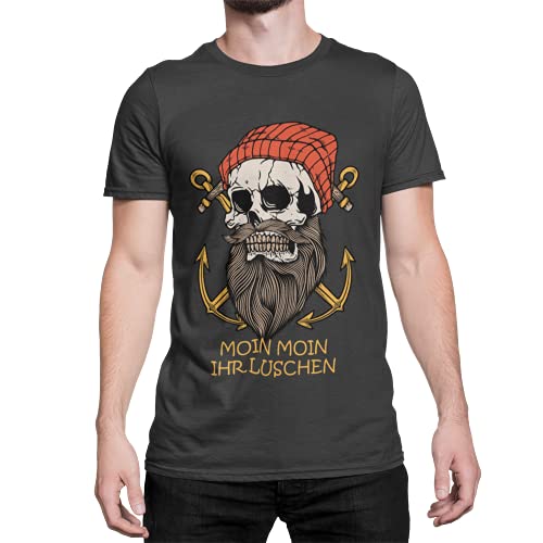 Moin Ihr Luschen Statement Herren T-Shirt Vintage Oberteil Bedruckt mit Skull Bart Geschenke für Männer Seemann Kapitän lustiger Slogan für Küsten Kinder in Gr. S-XXXXXL (Asphalt Grau, XXL, xx_l) von knut Fashion & Streetwear
