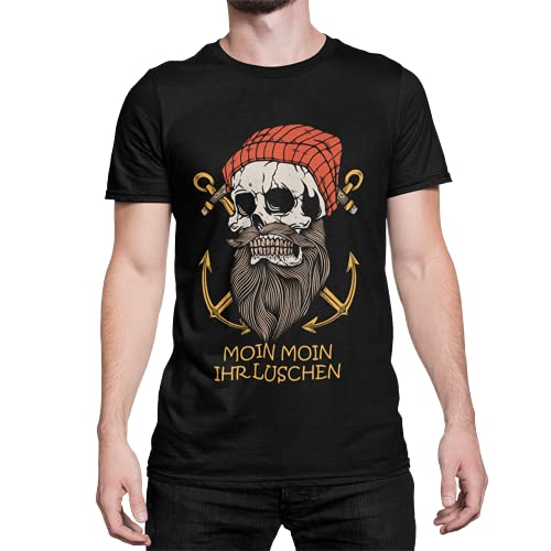 Moin Ihr Luschen Statement Herren T-Shirt Vintage Oberteil Bedruckt mit Skull Bart Geschenke für Männer Seemann Kapitän lustiger Slogan für Küsten Kinder in Gr. S-XXXXXL (Schwarz, M, m) von knut Fashion & Streetwear