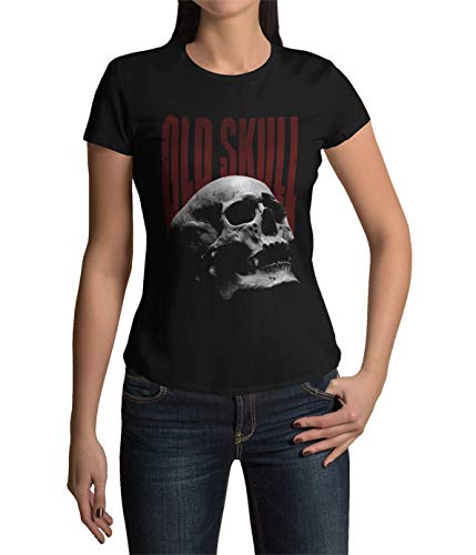 Old Skull Totenkopf Schädel Skull T-Shirt Damen Kurzarm Rundhals Oberteil Gothic für Frauen Vintage Top aus Baumwolle Regular Fit schwarz weiß Gr. XS-XXXL (Schwarz, M) von knut Fashion & Streetwear