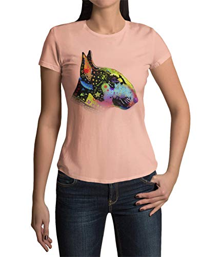 Premium Damen T-Shirt Aufdruck Miniatur Bullterrier Frauen Shirt für Hundefans Regular Fit in Gr. XS -XXXL (Soft Rose, S) von knut Fashion & Streetwear