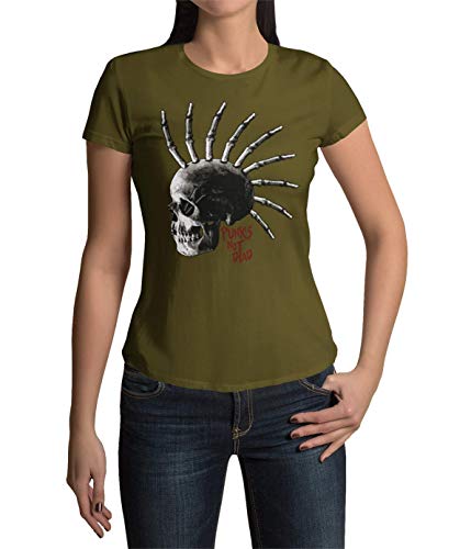 Premium Damen T-Shirt Bedruckt Punk´s not Dead Frauen Shirt Lady Fit Punker Punks Rock Hardrock Regular Fit Schwarz Weiß Khaki Green Gr. S-XXXL (Khaki Green, XL) von knut Fashion & Streetwear