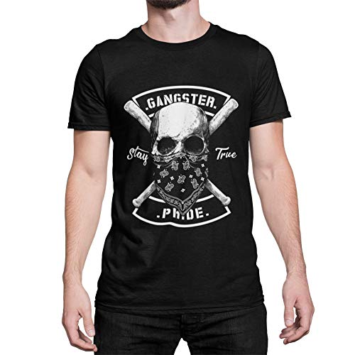 Premium Gangster Pride Herren T-Shirt Hardcore Totenkopf Schädel Skull Biker Tshirt Kurzarm Oberteil für Männer Vintage aus Baumwolle Regular Fit Schwarz Grau Blau S-5XL (Schwarz, M) von knut Fashion & Streetwear