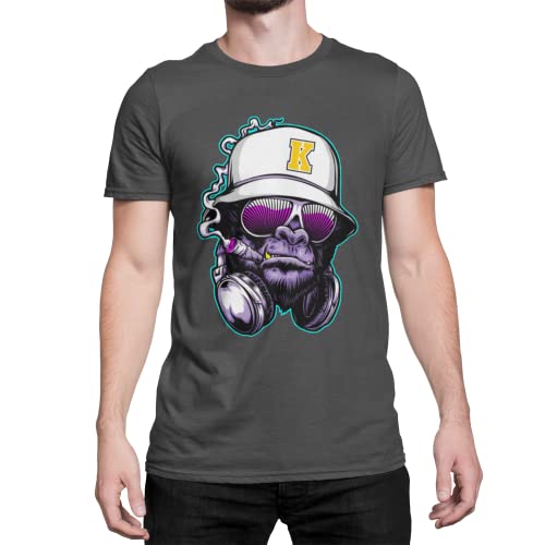 Premium Hip Hop Gorilla DJ Herren T-Shirt Unisex Affen Monkey Tshirt Kurzarm Oberteil für Männer Vintage aus Baumwolle Regular Fit Schwarz Rosa Gr. XS-XXXXXL (Asphalt Grau, XXL) von knut Fashion & Streetwear