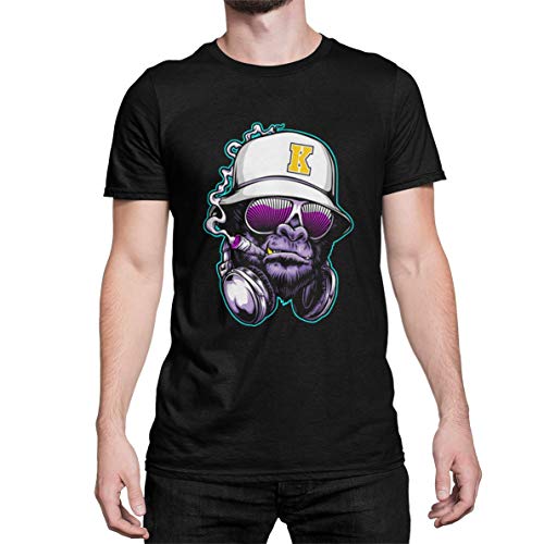 Premium Hip Hop Gorilla DJ Herren T-Shirt Unisex Affen Monkey Tshirt Kurzarm Oberteil für Männer Vintage aus Baumwolle Regular Fit Schwarz Rosa Gr. XS-XXXXXL (Schwarz, M) von knut Fashion & Streetwear