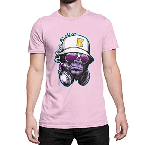 Premium Hip Hop Gorilla DJ Herren T-Shirt Unisex Affen Monkey Tshirt Kurzarm Oberteil für Männer Vintage aus Baumwolle Regular Fit Schwarz Rosa Gr. XS-XXXXXL (Soft Rose, L) von knut Fashion & Streetwear