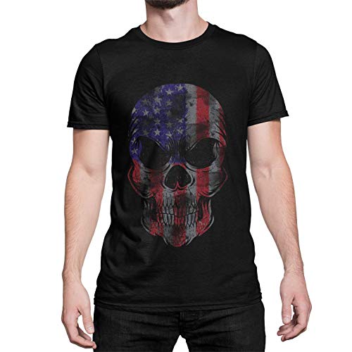 Premium Totenkopf Herren T-Shirt USA Shirt Schädel Amerika Fan Shirt Skull US Flagge Kurzarm Oberteil für Männer Vintage Top Baumwolle Regular Fit Schwarz Weiß S-5XL… (Schwarz, S) von knut Fashion & Streetwear