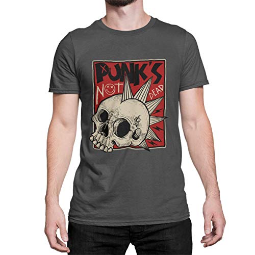 Punks not Dead Herren T-Shirt Hardcore Biker Shirt Totenkopf Schädel Rocker Tshirt Kurzarm für Männer Vintage aus Baumwolle Regular Fit Schwarz Weiß Grau Grün Gr. XS-5XL (Asphalt Grau, L) von knut Fashion & Streetwear