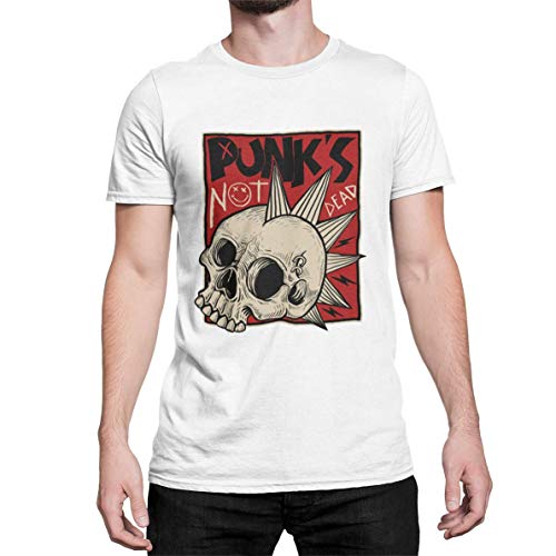 Punks not Dead Herren T-Shirt Hardcore Biker Shirt Totenkopf Schädel Rocker Tshirt Kurzarm für Männer Vintage aus Baumwolle Regular Fit Schwarz Weiß Grau Grün Gr. XS-5XL (Weiß, L) von knut Fashion & Streetwear