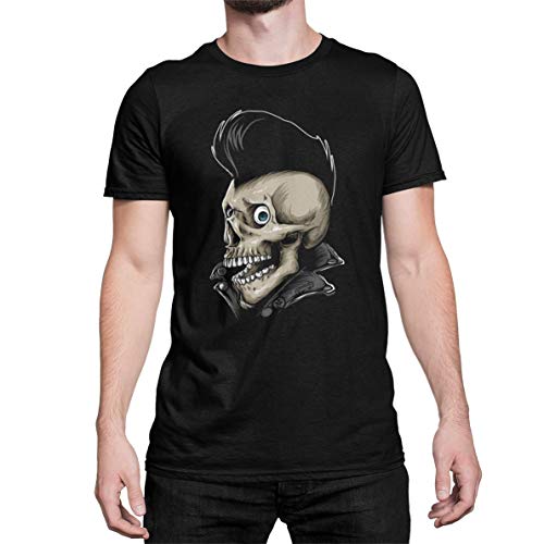 Rockabilly Herren T-Shirt Totenkopf Motiv Skull Hello Motorrad Biker Geschenk Männer Oberteil Hot-Rod Baumwolle Kurzarm Bigprint Regular Fit Schwarz Weiß Gr.S-5XL (Schwarz, L) von knut Fashion & Streetwear