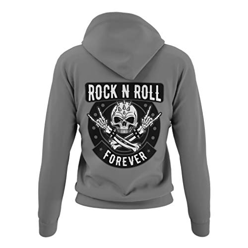 Rocker Damen Pullover mit Kapuze Rock n Roll Forever - Biker Kapuzenpullover Hoodie Frauen Mädchen für Rock Fans Heavy Metal Pommesgabel Regular Fit Baumwolle Schwarz Rose XS-3XL (Heather Grey, L) von knut Fashion & Streetwear