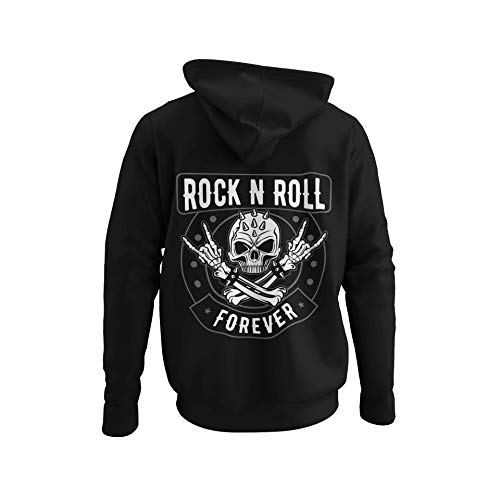 Rocker Männer Pullover mit Kapuze Rock n Roll Forever - Biker Kapuzenpullover Hoodie Herren für Death Rock Fans Heavy Metal Sweatshirt Gothic Regular Fit Baumwolle Schwarz S-5XL (S) von knut Fashion & Streetwear