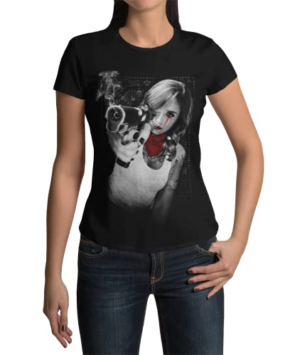 Rockiges Frauen T-Shirt Bedruckt mit Motiv Tattoo Girl Damen Shirt Ladyfit Tshirt Grunge Design mit coolen Aufdruck Gr. S-3XL von knut Fashion & Streetwear