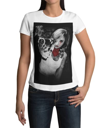 Rockiges Frauen T-Shirt Bedruckt mit Motiv Tattoo Girl Damen Shirt Ladyfit Tshirt Grunge Design mit coolen Aufdruck Gr. S-3XL von knut Fashion & Streetwear