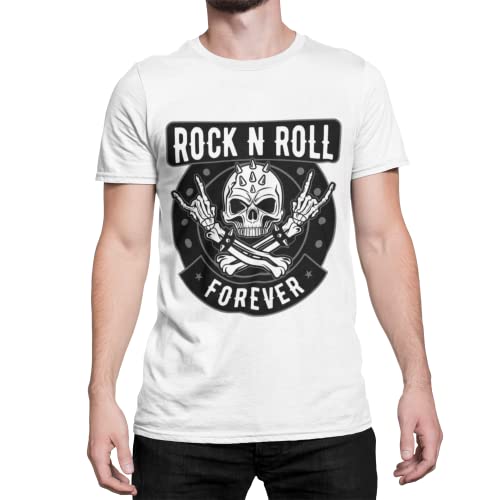 RocknRoll Forever Herren T-Shirt Geschenkidee für Rocker Männer Pommesgabel Totenkopf Skull Shirt Oberteil Bekleidung aus Baumwolle Regular Fit Schwarz Grün Weiß S-5XL von Knut Fashion & Streetwear