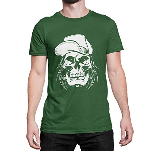 Skater T-Shirt Lässiges Skater Herren T-Shirt Totenkopf Schädel Skateboard Tshirt Kurzarm Skull Oberteil für Männer Vintage aus Baumwolle Regular Fit Schwarz Grau XS-XXXXXL (Bottle Green, M) von knut Fashion & Streetwear