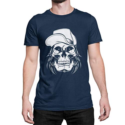 Skater T-Shirt Lässiges Skater Herren T-Shirt Totenkopf Schädel Skateboard Tshirt Kurzarm Skull Oberteil für Männer Vintage aus Baumwolle Regular Fit Schwarz Grau XS-XXXXXL (Navy Blau, XL) von knut Fashion & Streetwear