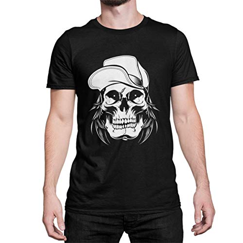 Skater T-Shirt Lässiges Skater Herren T-Shirt Totenkopf Schädel Skateboard Tshirt Kurzarm Skull Oberteil für Männer Vintage aus Baumwolle Regular Fit Schwarz Grau XS-XXXXXL (Schwarz, XXL) von knut Fashion & Streetwear