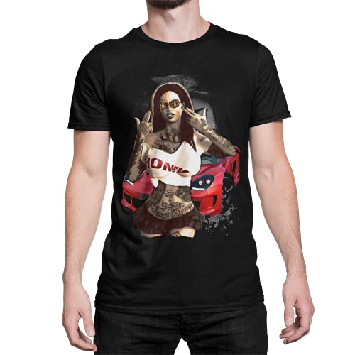 Statement Herren Tshirt Aufdruck Honey Inked Girl Männer Oberteil Kurzarm Tattoo Böses Mädchen La Familia Pin Up Print Shirt Moderne Sommer Kleidung Gr. S-5XL (Schwarz, 3XL, 3X_l) von knut Fashion & Streetwear