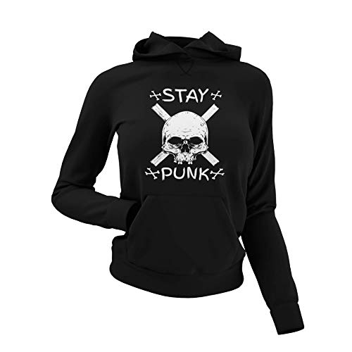 Stay Punk Hoodie Damen Sweatshirt mit Kapuze Totenkopf Schädel Skull Ladyfit Kapuzenpullover für Frauen Punker RocknRoll Motive Pullover Klamotten Merch Regular Fit Schwarz S-5XL… (Schwarz, XL) von knut Fashion & Streetwear