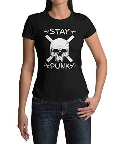 Stay Punk Totenkopf Schädel Skull T-Shirt Damen Kurzarm Rundhals Oberteil Punks für Frauen Vintage Top aus Baumwolle Regular Fit schwarz grün pink Gr. XS-XXXL… (Schwarz, XL) von knut Fashion & Streetwear