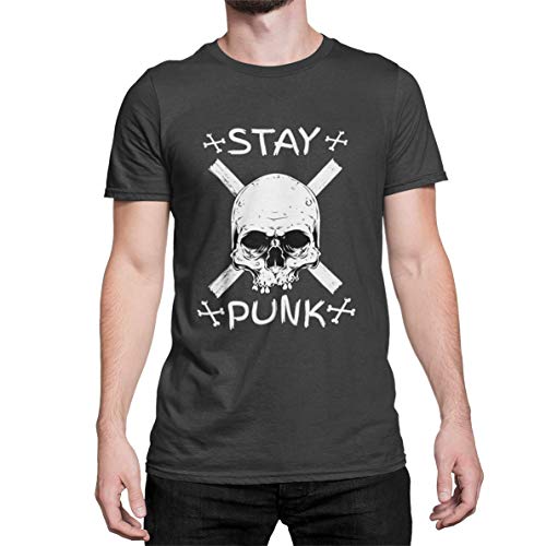 Stay Punk Totenkopf Schädel Skull T-Shirt Herren Kurzarm Rundhals Oberteil Punks für Männer Vintage aus Baumwolle Regular Fit Schwarz Khaki Grün S-5XL (Asphalt Grau, L) von knut Fashion & Streetwear