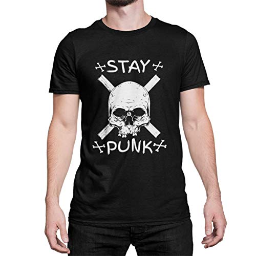 Stay Punk Totenkopf Schädel Skull T-Shirt Herren Kurzarm Rundhals Oberteil Punks für Männer Vintage aus Baumwolle Regular Fit Schwarz Khaki Grün S-5XL (Schwarz, L) von knut Fashion & Streetwear