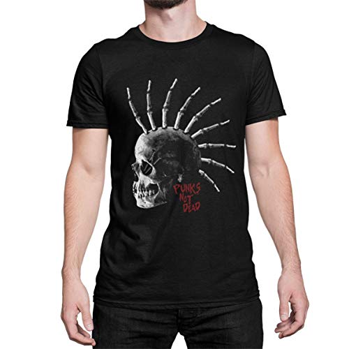 Stylisch Modernes Herren T-Shirt Punks Not Dead Biker Totenkopf Grunge Skull Rocker Tshirt Kurzarm Oberteil für Männer aus Baumwolle Regular Fit Schwarz Weiß Grau Grün Gr. S-XXXXXL (Schwarz, XXXXL) von knut Fashion & Streetwear