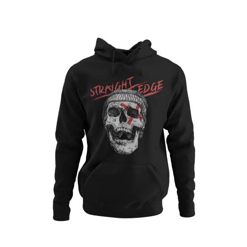 Stylisch modernes Herren Hoodie mit Druck -Straight Edge- Männer Kapuzenpullover Oberteil mit Totenkopf Skull Band Merch Rock N Roll Rockstar Bekleidung in den Gr. S - 5XL (2XL, Schwarz) von knut Fashion & Streetwear