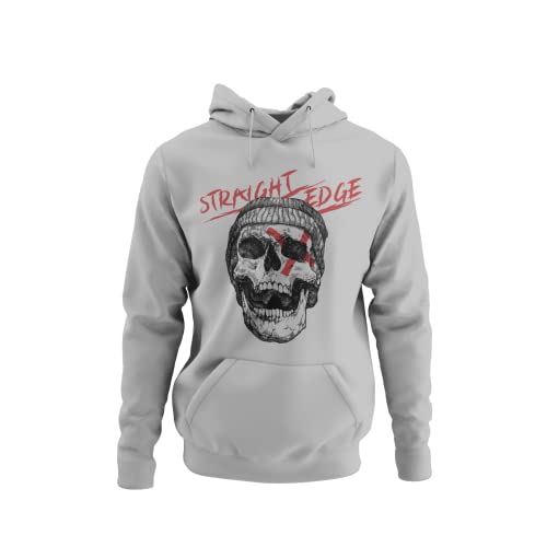 Stylisch modernes Herren Hoodie mit Druck -Straight Edge- Männer Kapuzenpullover Oberteil mit Totenkopf Skull Band Merch Rock N Roll Rockstar Bekleidung in den Gr. S - 5XL (4XL, Heather Grey) von knut Fashion & Streetwear