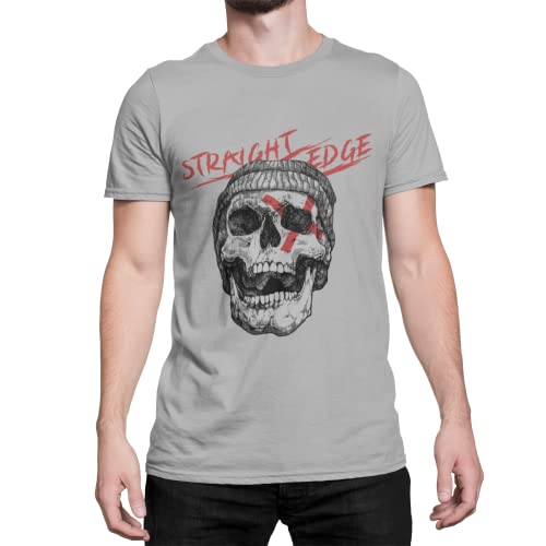 Stylisch modernes Herren T-Shirt mit Druck -Straight Edge- Männer Tshirt Oberteil mit Totenkopf Skull Band Merch Rock N Roll Rockstar Bekleidung in den Gr. S - 5XL (5XL, Heather Grey) von knut Fashion & Streetwear