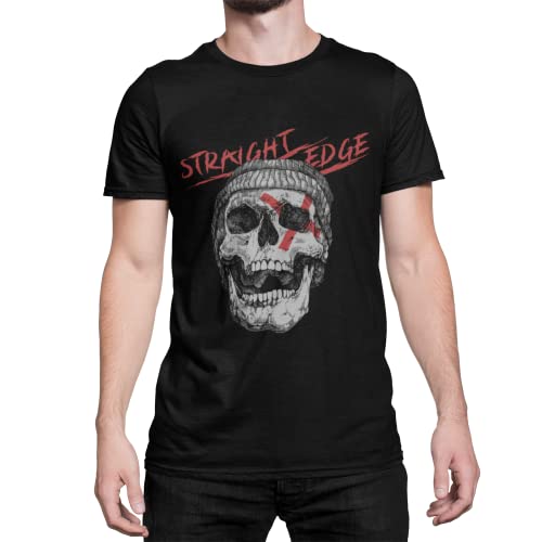 Stylisch modernes Herren T-Shirt mit Druck -Straight Edge- Männer Tshirt Oberteil mit Totenkopf Skull Band Merch Rock N Roll Rockstar Bekleidung in den Gr. S - 5XL (S, Schwarz) von knut Fashion & Streetwear