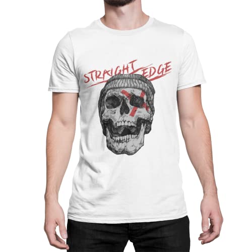 Stylisch modernes Herren T-Shirt mit Druck -Straight Edge- Männer Tshirt Oberteil mit Totenkopf Skull Band Merch Rock N Roll Rockstar Bekleidung in den Gr. S - 5XL (XXL, Weiß) von knut Fashion & Streetwear