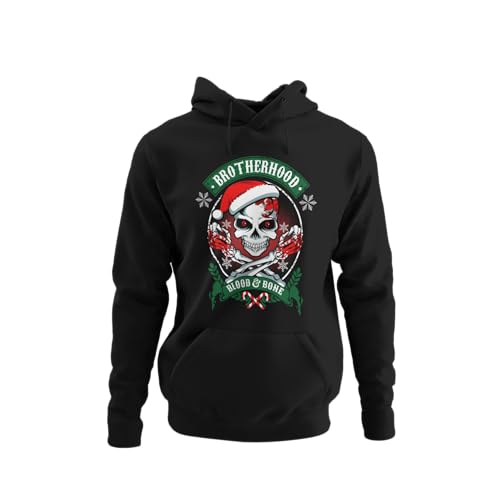 Stylische Weihnachtshoodie Herren mit Weihnachtsmotiv für Männer zu Weihnachten Hoodie Kapuzenpullover mit Spruch Christmas Brotherhood Regular Fit Schwarz Gr. XS - XXXXXL von knut Fashion & Streetwear