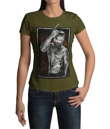 Stylisches Damen Tshirt Motiv Tattoo Boy für Girls Tätowiert Design Frauen T-Shirts Grunge Outfit Rockiger Kurzarm Clothes Größen XS-XXXL von knut Fashion & Streetwear