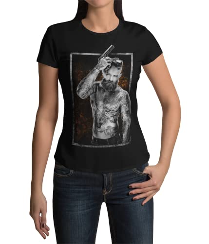 Stylisches Damen Tshirt Motiv Tattoo Boy für Girls Tätowiert Design Frauen T-Shirts Grunge Outfit Rockiger Kurzarm Clothes Größen XS-XXXL von knut Fashion & Streetwear