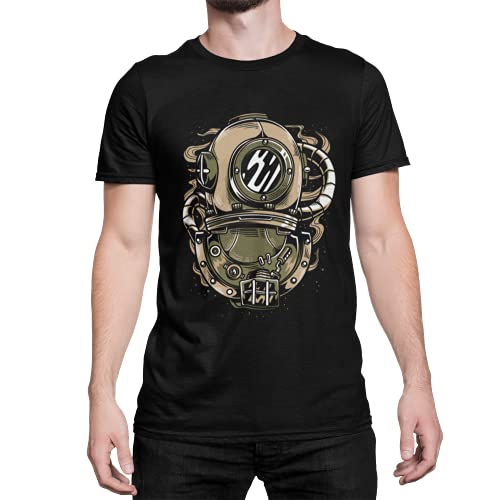 Stylisches Steam Punk Taucher Herren T-Shirt für Tauch Nautic Fans Gothic Tshirt Kurzarm Oberteil für Männer Vintage Retro aus Baumwolle Regular Fit Schwarz S-5XL (Schwarz, XXXL) von knut Fashion & Streetwear