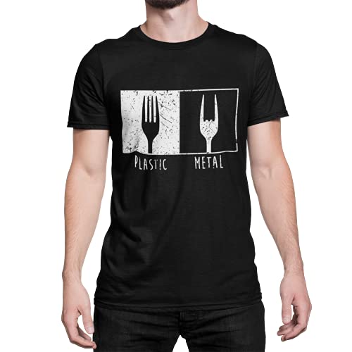 Heavy Metal Herren T-Shirt Pommesgabel - RocknRoll Tshirt Kurzarm Shirt Männer Jungs Oberteil Black Metal Festival BandMerch Gothic Clothes Regular Fit Baumwolle Schwarz S-5XL (Schwarz, XL) von knut Fashion & Streetwear