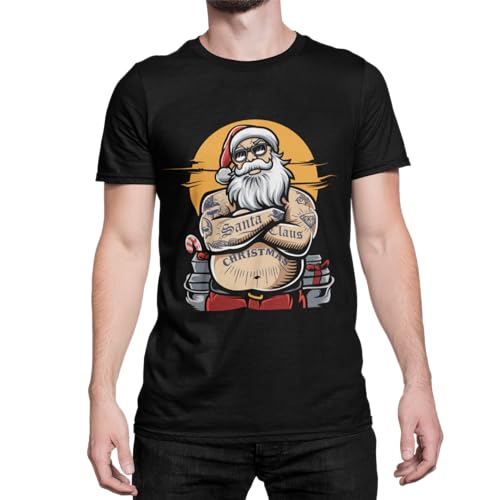 Tätowierter Weihnachtsmann Herren T-Shirt Santa Claus Motiv Unisex Tshirt als Geschenk zu Weihnachten Regular Fit Gr. XS - XXXXXL von knut Fashion & Streetwear