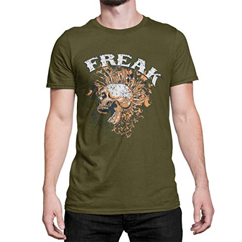 Totenkopf Freak Herren Biker T-Shirt Old Skull Hardcore Schädel Rocker Tshirt Kurzarm Oberteil für Männer Metal Shirt aus Baumwolle Regular Fit Schwarz Weiß Grau Khaki S-5XL (Khaki Green, XXXL) von knut Fashion & Streetwear