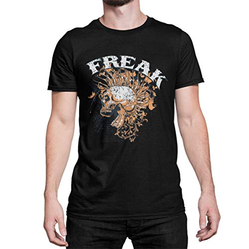 Totenkopf Freak Herren Biker T-Shirt Old Skull Hardcore Schädel Rocker Tshirt Kurzarm Oberteil für Männer Metal Shirt aus Baumwolle Regular Fit Schwarz Weiß Grau Khaki S-5XL (Schwarz, L) von knut Fashion & Streetwear