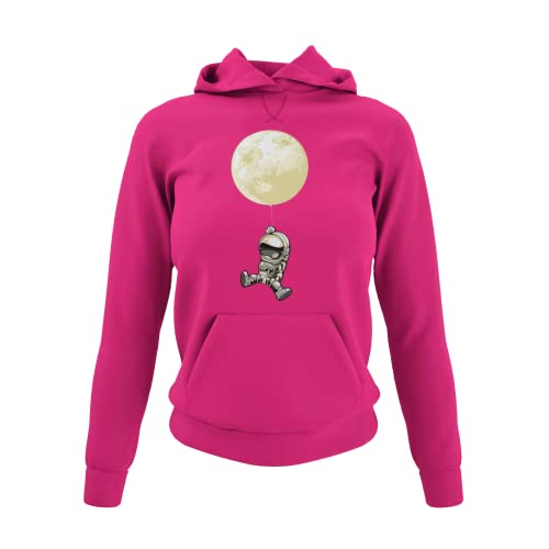 Weicher Damen Hoodie mit Astronaut Mond Luftballon Aufdruck Frauen Kapuzenpullovert modernes Oberteil mit Planeten Motiv taillierter Hoody in Schwarz oder Pink Gr. XS-XXXL… (XL, Magenta Pink) von knut Fashion & Streetwear