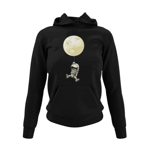 Weicher Damen Hoodie mit Astronaut Mond Luftballon Aufdruck Frauen Kapuzenpullovert modernes Oberteil mit Planeten Motiv taillierter Hoody in Schwarz oder Pink Gr. XS-XXXL… (XS, Schwarz) von knut Fashion & Streetwear