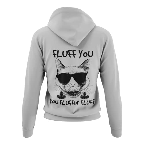 Weicher Damen Hoodie mit Druck -Fluff You Fluffin Fluff- Süßer Katzen Pullover für Tierliebhaber Frauen Kapuzensweatshirt mit Funny Cat Kitten und lustigen Spruch in den Gr. XS-XXXL (XL, Heather Grey) von knut Fashion & Streetwear