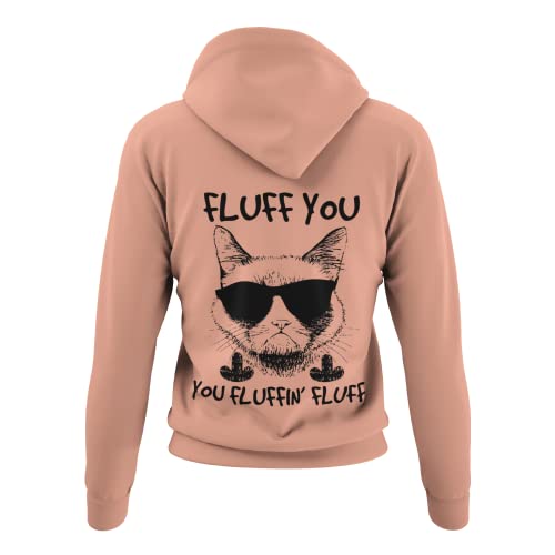 Weicher Damen Hoodie mit Druck -Fluff You Fluffin Fluff- Süßer Katzen Pullover für Tierliebhaber Frauen Kapuzensweatshirt mit Funny Cat Kitten und lustigen Spruch in den Gr. XS-XXXL (XL, Soft Rose) von knut Fashion & Streetwear